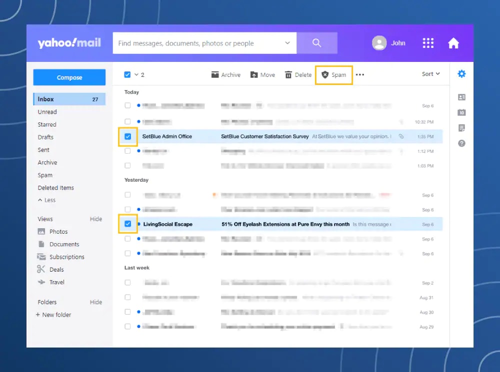 how to mark spam in yahoo mail